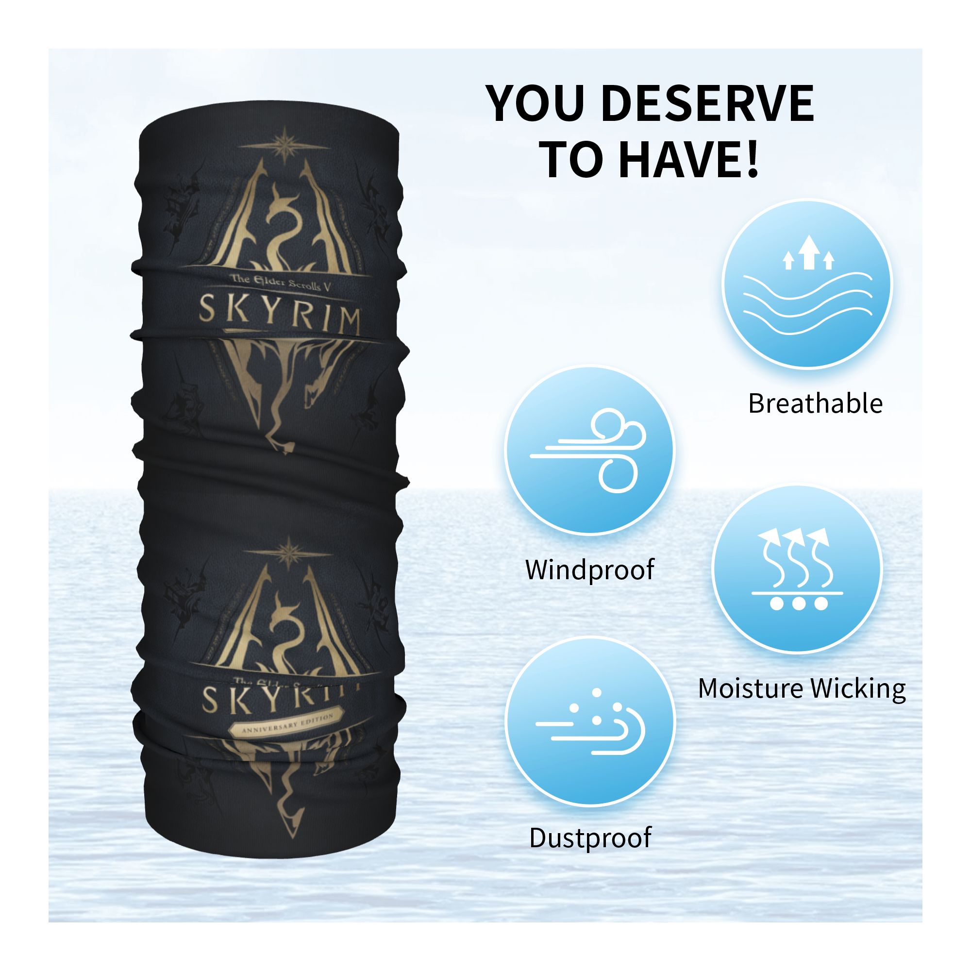 Personalizzato Skyrim Logo Ban - Neck Gaiter Fleece recensione e prezzo
